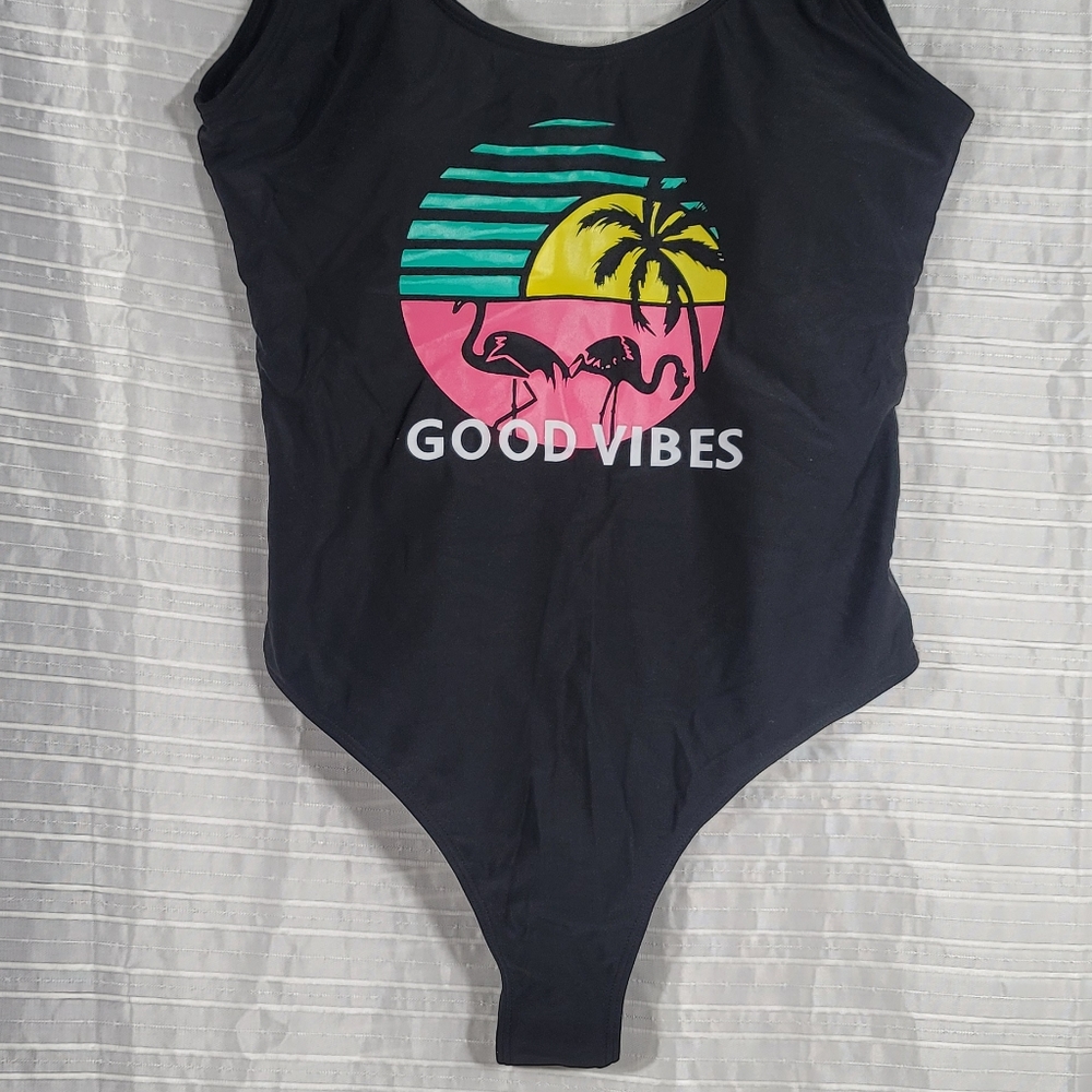 IFFEI  One piece bathing suit "Good Vibes" black- size large